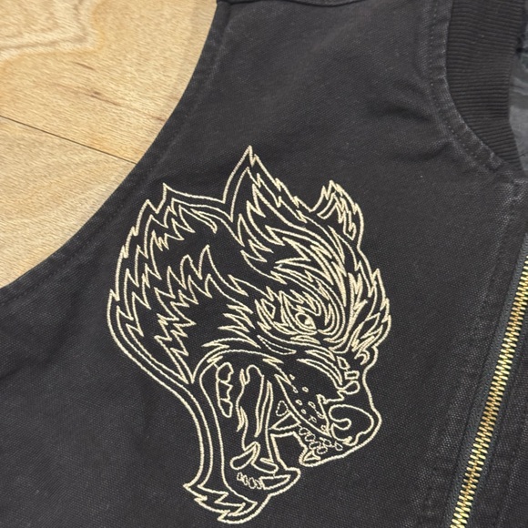 Darc Sport Wolves Club Black Denim Cotton Quilted Full Zip Vest Size Large - Picture 3 of 6